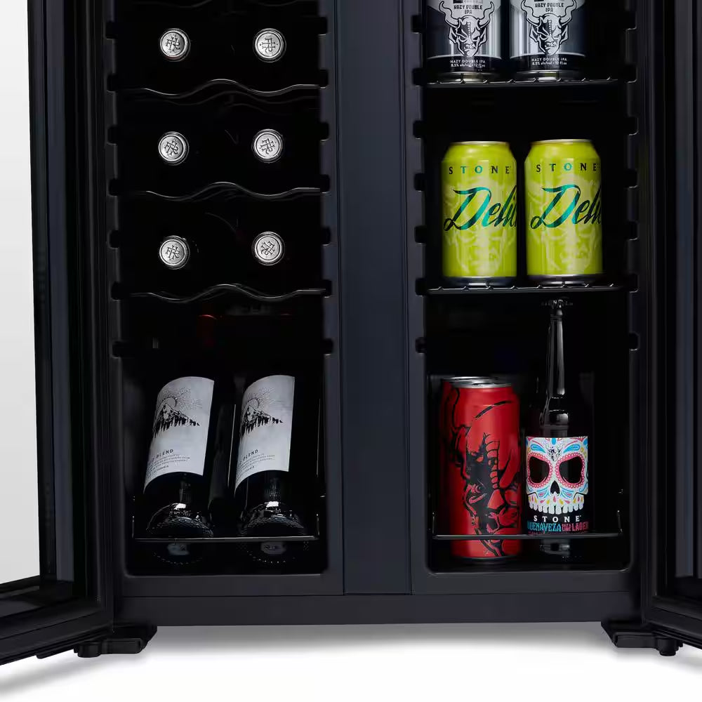 Shadow 20 In. Dual Zone Wine Cooler Refrigerator 12 Bottles & 39 Cans, Mirrored Wine and Beverage Fridge