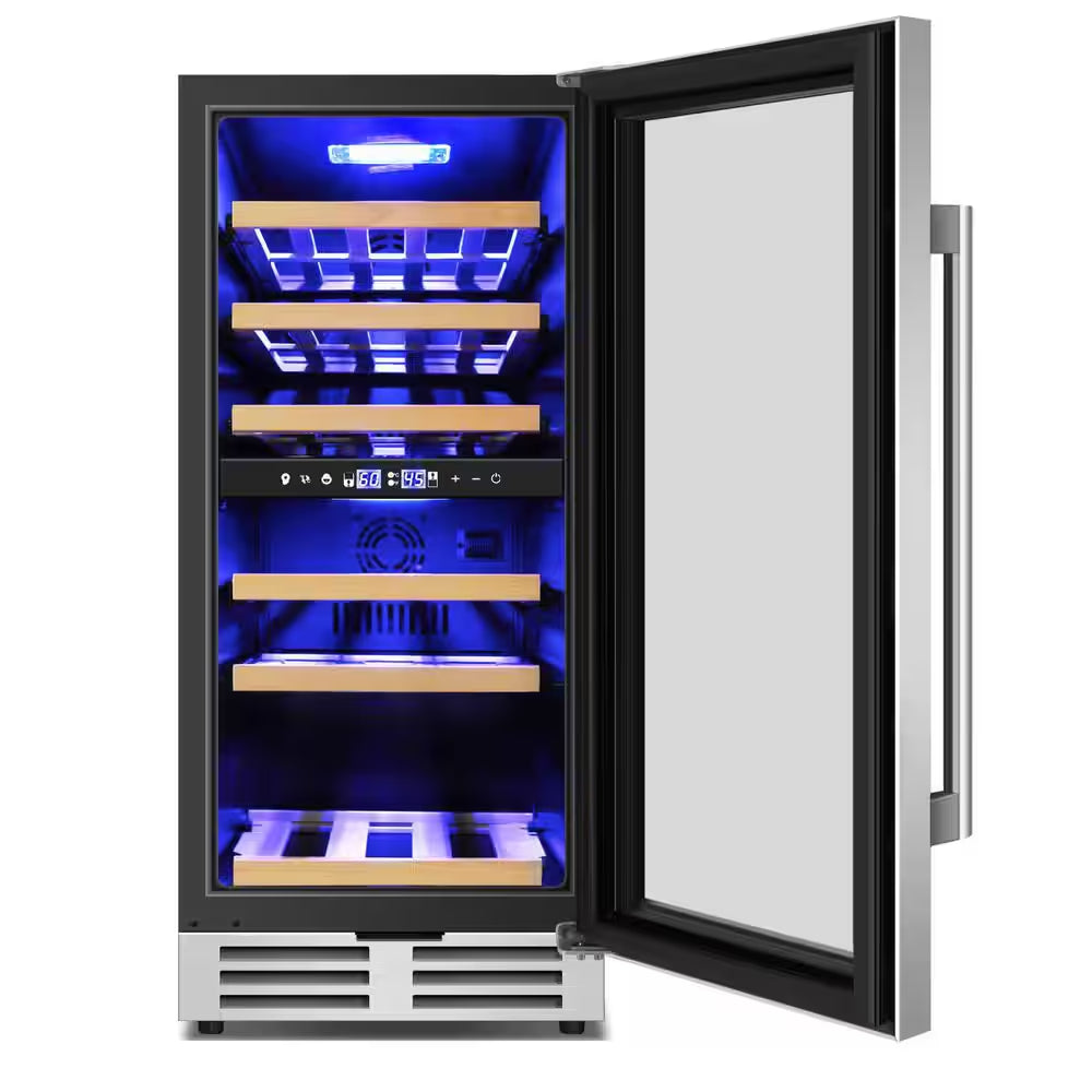 15" Dual Zone 30-Bottle Cellar Cooling Unit Built-In and Freestanding Wine Cooler in Blue LED 2 Handles Stainless Steel