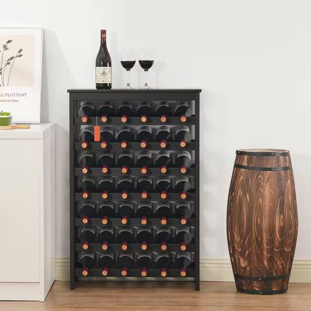 42-Bottle Bamboo Wine Rack, 7-Tier Freestanding Storage with Table Top, Wobble-Free Display Shelf for Kitchen, Black