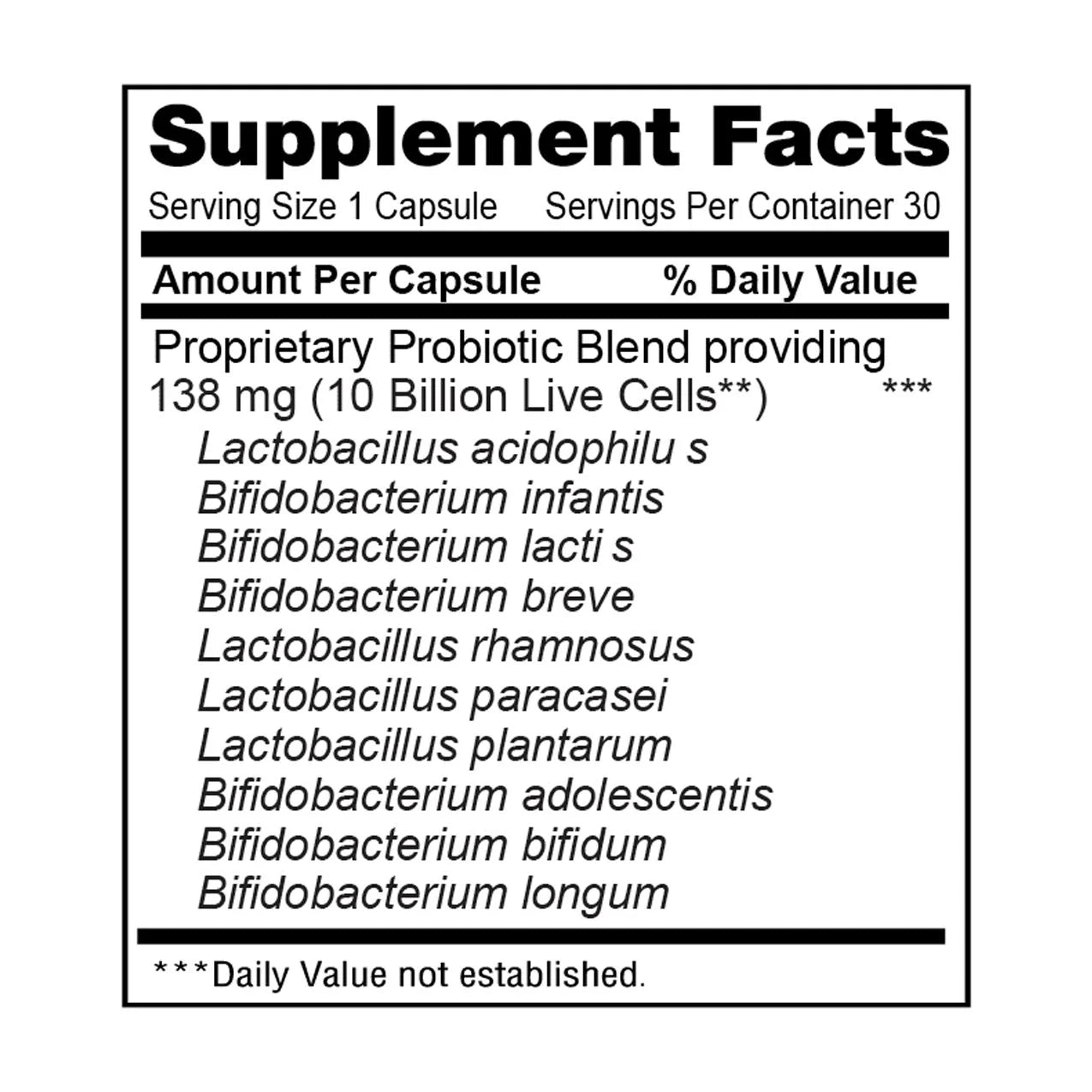 Probiotic Supplement for Digestive Health with Lactobacillus Acidophilus, Unisex, 30 Count, Adult