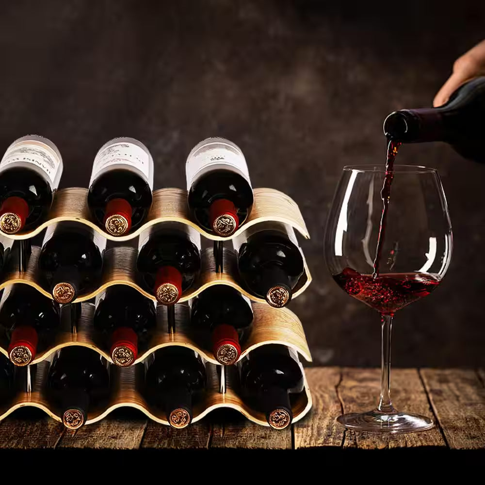 14-Bottle Natural Countertop Wine Rack, 4-Tier Wooden Wine Storage Rack, Freestanding Wine Bottle Holder Stand