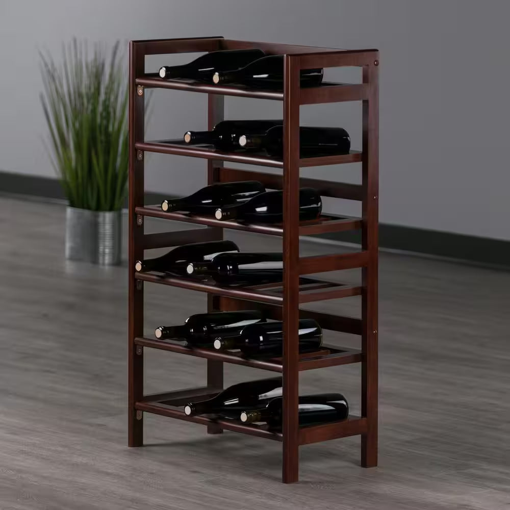Silvi 30-Bottle Walnut Floor Wine Rack