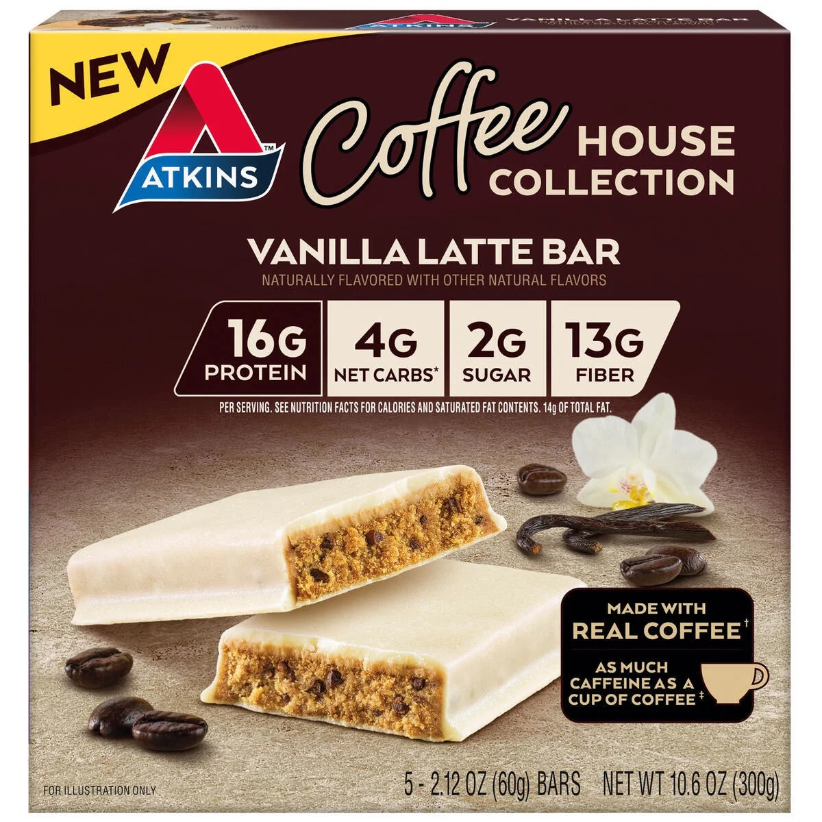 (3 Pack) Coffee House Collection Protein Bar, Mocha Latte, High Protein, High Fiber, 5 Count