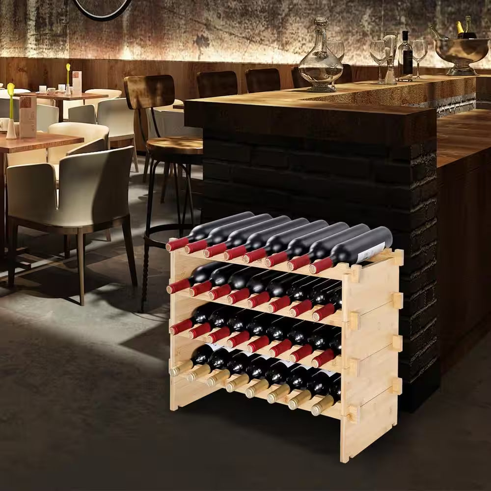 48-Bottle Stackable 6-Tier Bamboo Wine Rack, Freestanding for Kitchen, Bar, Cellar(Natural Color)