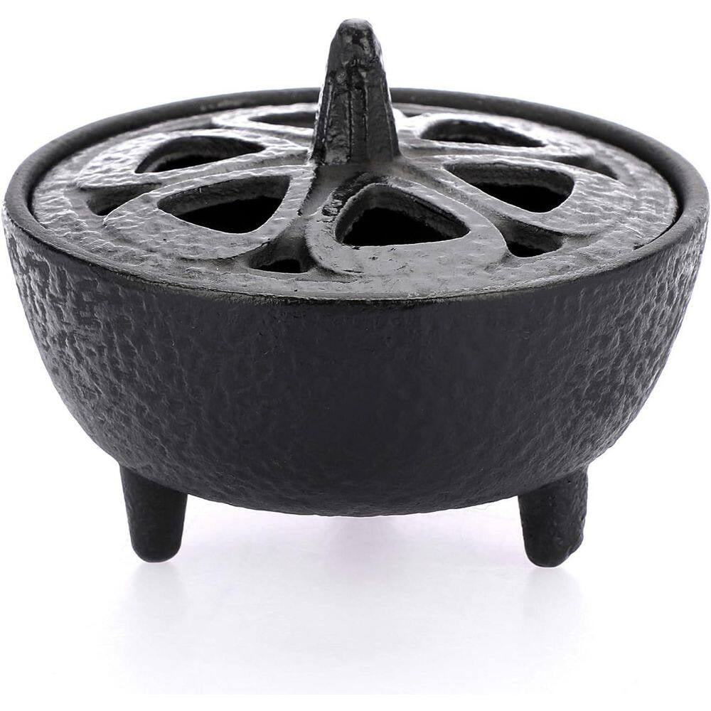 Vintage Tripod Cast Iron Incense Burner with Lotus Lid