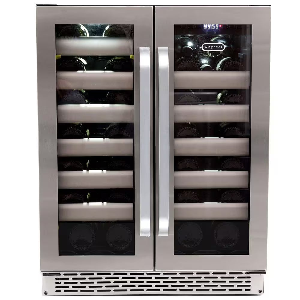 12 In. Dual-Zone 17-Bottle Wine Cooler Fridge Built-In with Seamless Stainless Steel UV Protection Glass Door