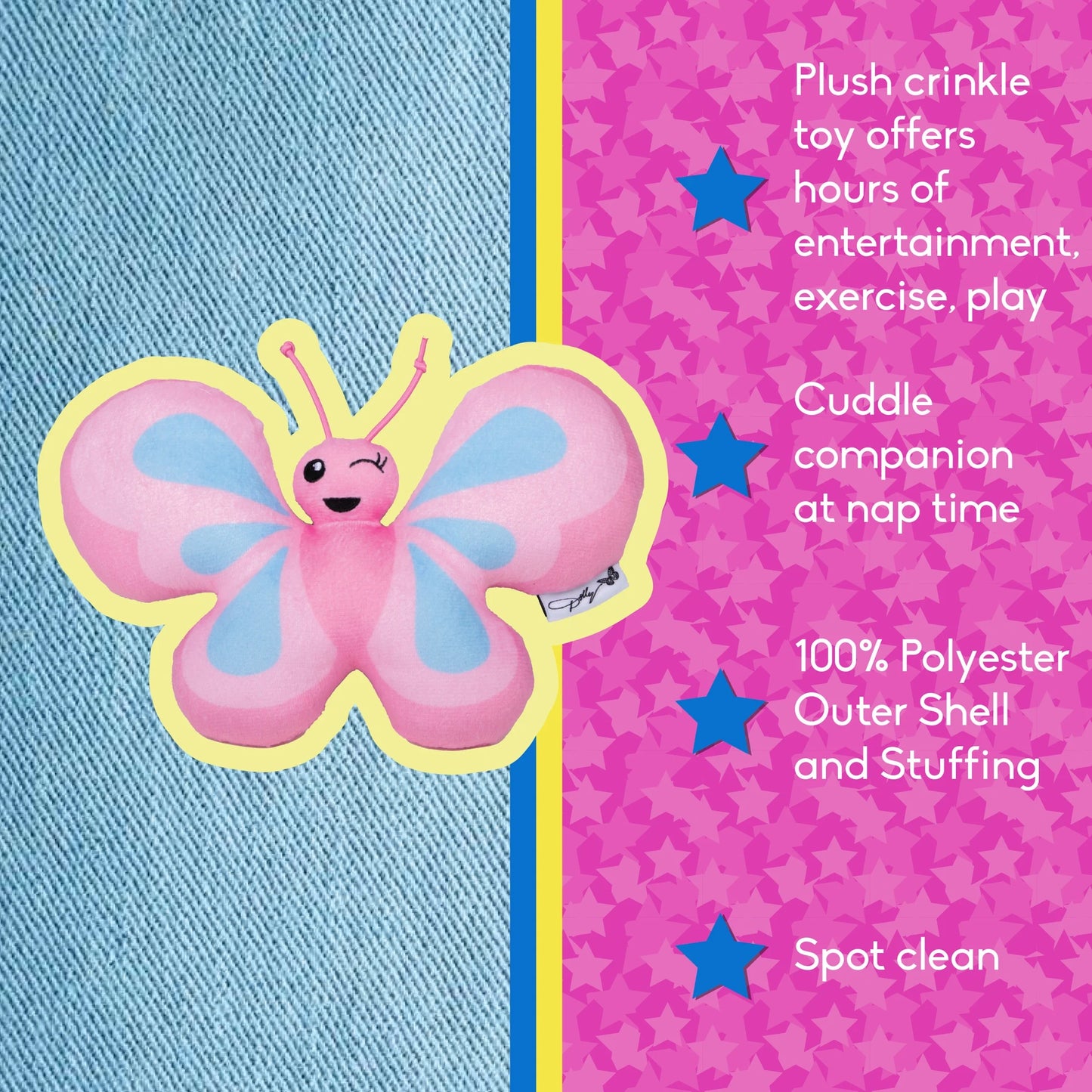 , Dog Toys, Plush Polyester Butterfly Pet Toy, Pink, One Size