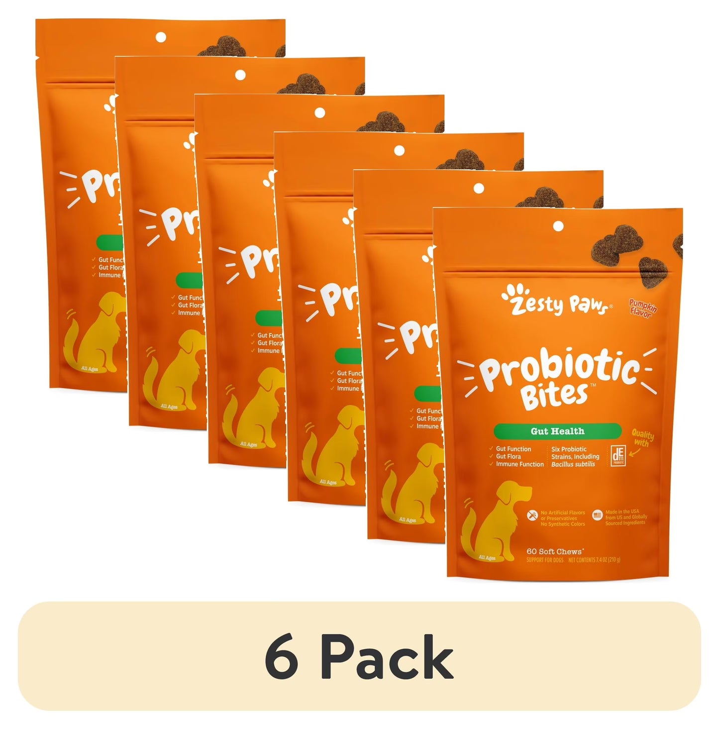 (3 Pack) Probiotic Bites for Dogs, Pumpkin Flavor, 60 Count