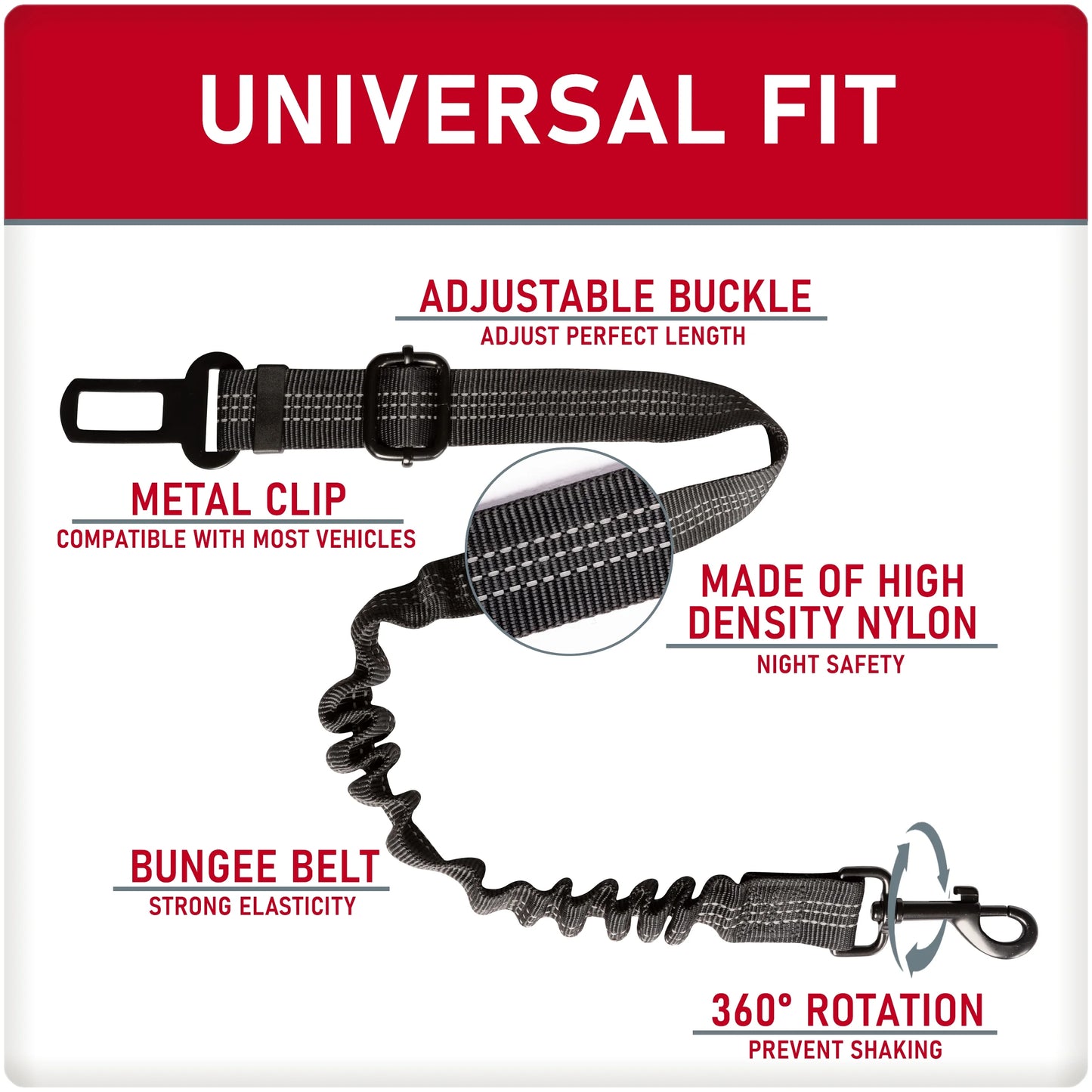 (3 Pack) Adjustable Pet Seat Belt, Black, Material - Nylon, Harness Type - Direct to Seatbelt Swivel Tether.