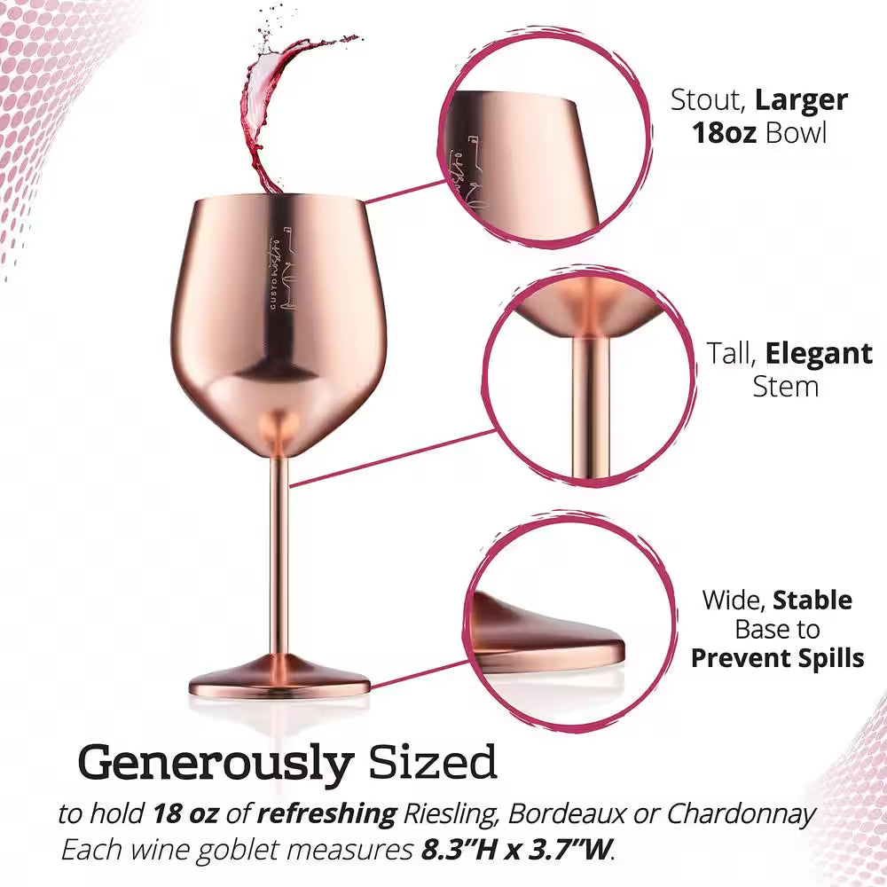 18 Oz. Full-Bodied Rose Gold Outdoor Use Wine Glass Set of 2