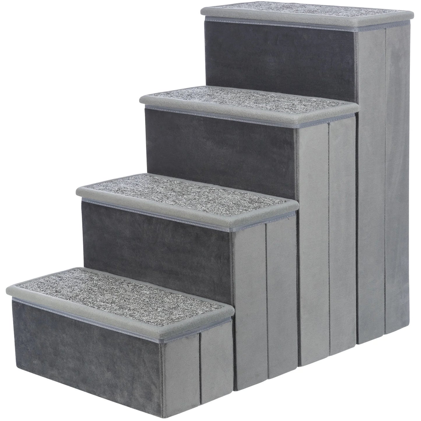 3-Step Foldable Velour Pet Stairs with Storage, Gray