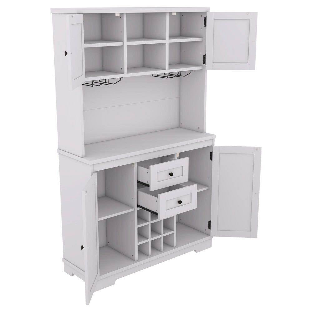 47 In. W X 16 In. D X 74 In. H White Linen Cabinet, Coffee Bar Cabinet Kitchen Cabinet with Storage, Wine Cabinet
