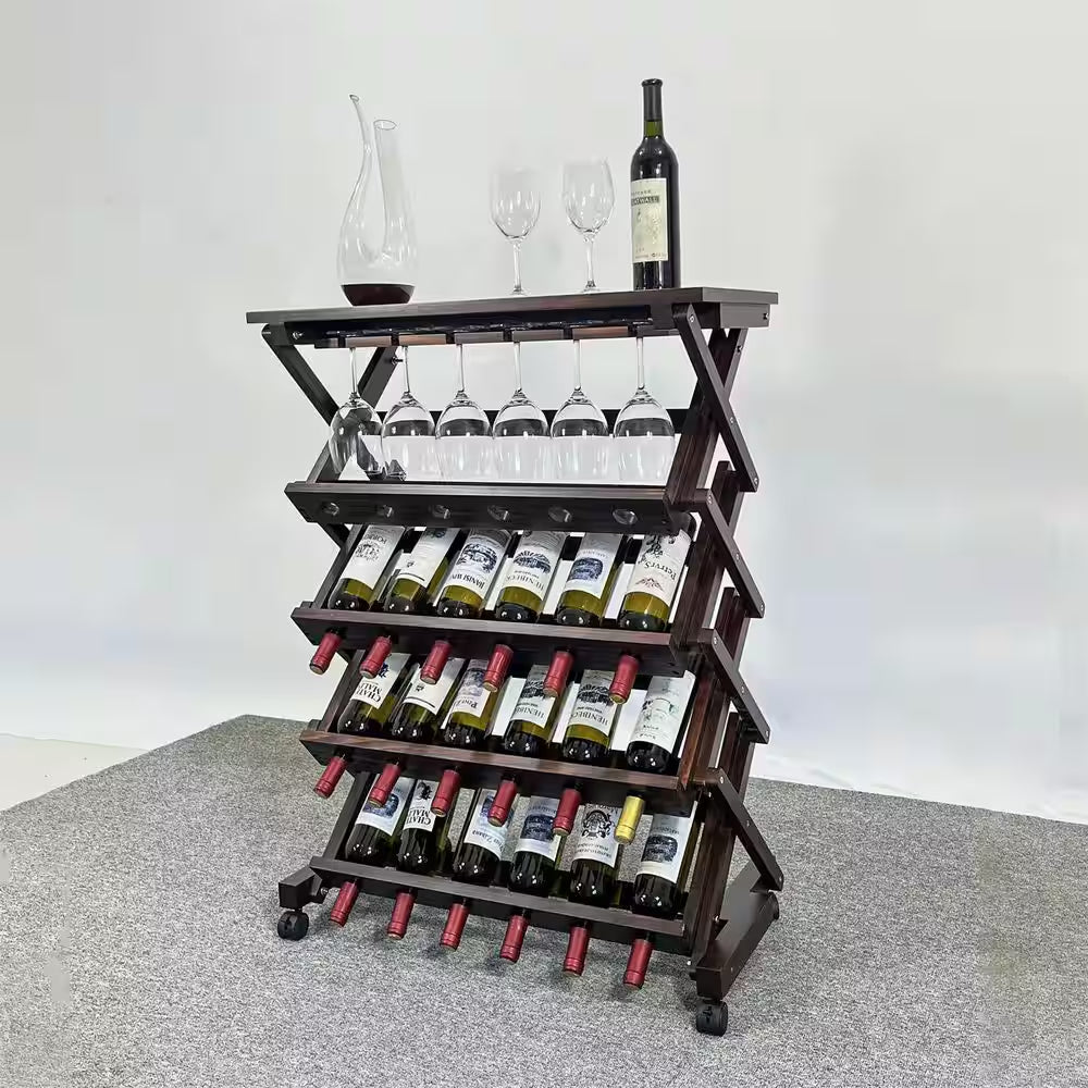 26-Bottles Brown Freestanding Wine Rack, Wine Storage Rack