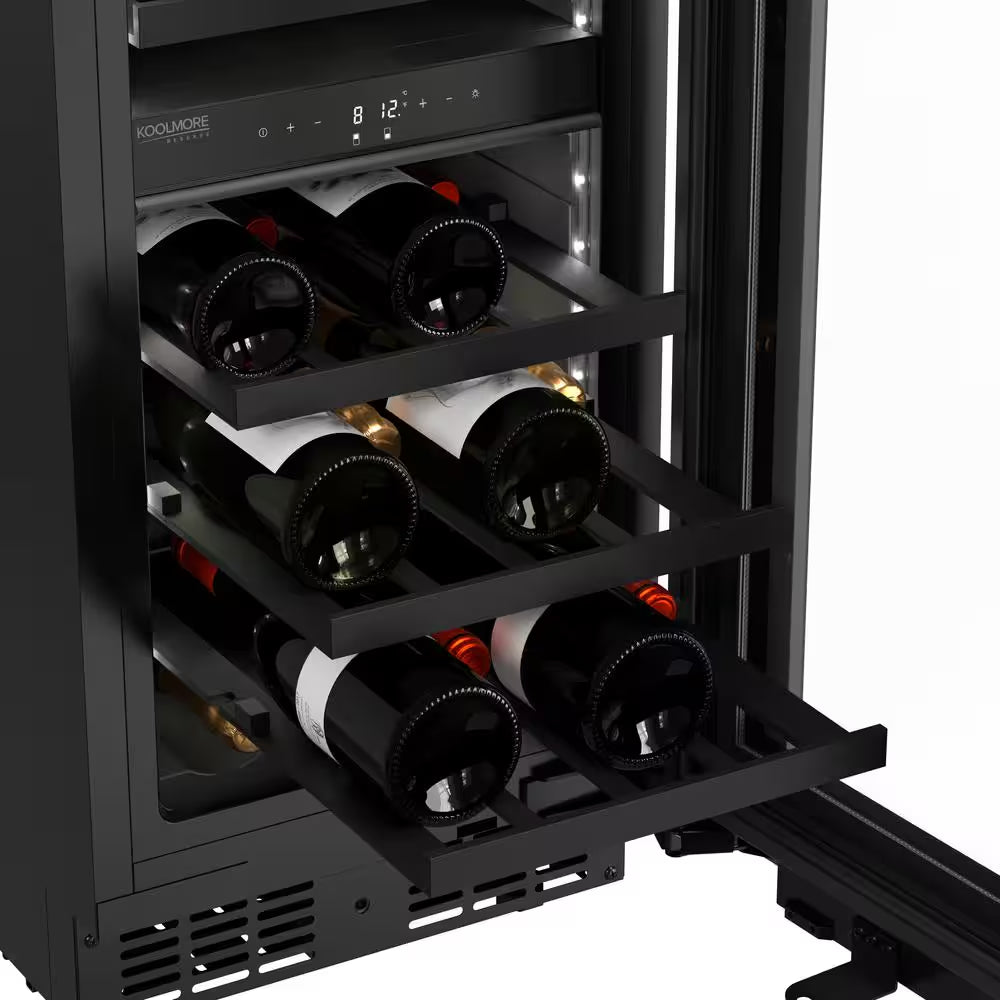 Reserve 15 In. under Counter Panel Ready Dual Zone Built-In Wine Cooler with Black Shelves 23 Bottle Capacity