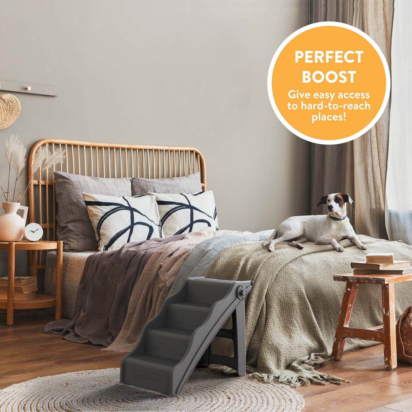 Tail Waggers Dog Stairs Flexi-Step, Foldable Dog Steps with 4-Step Design and Non-Slip Treads, Medium