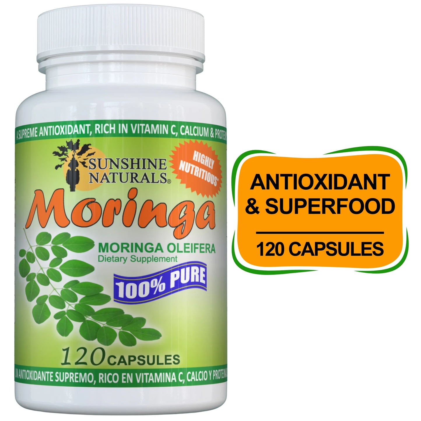 Pure Moringa Leaf Capsules, 120 Count