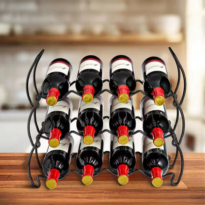 3-Tier Black Stackable Wine Rack-Classic Style Metal Wine Racks for Bottles-Hold 12 Bottles