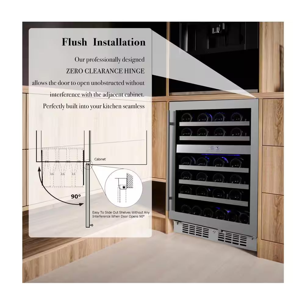 Transcend 24 In. 46-Bottle Seamless Stainless Steel Single Door Dual Zone Built-In Wine Cooler