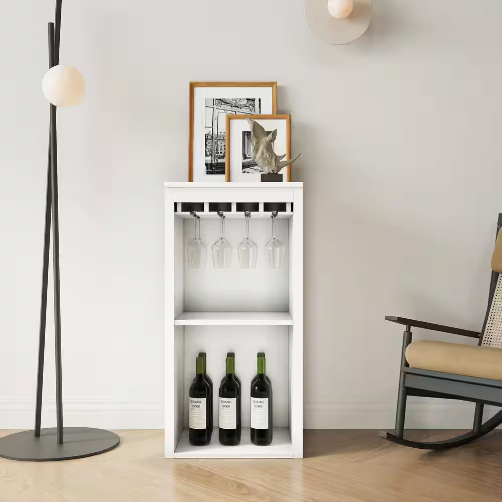 WHITE Color Modular Wine Bar Cabinet with Storage Shelves with Hutch for Dining Room