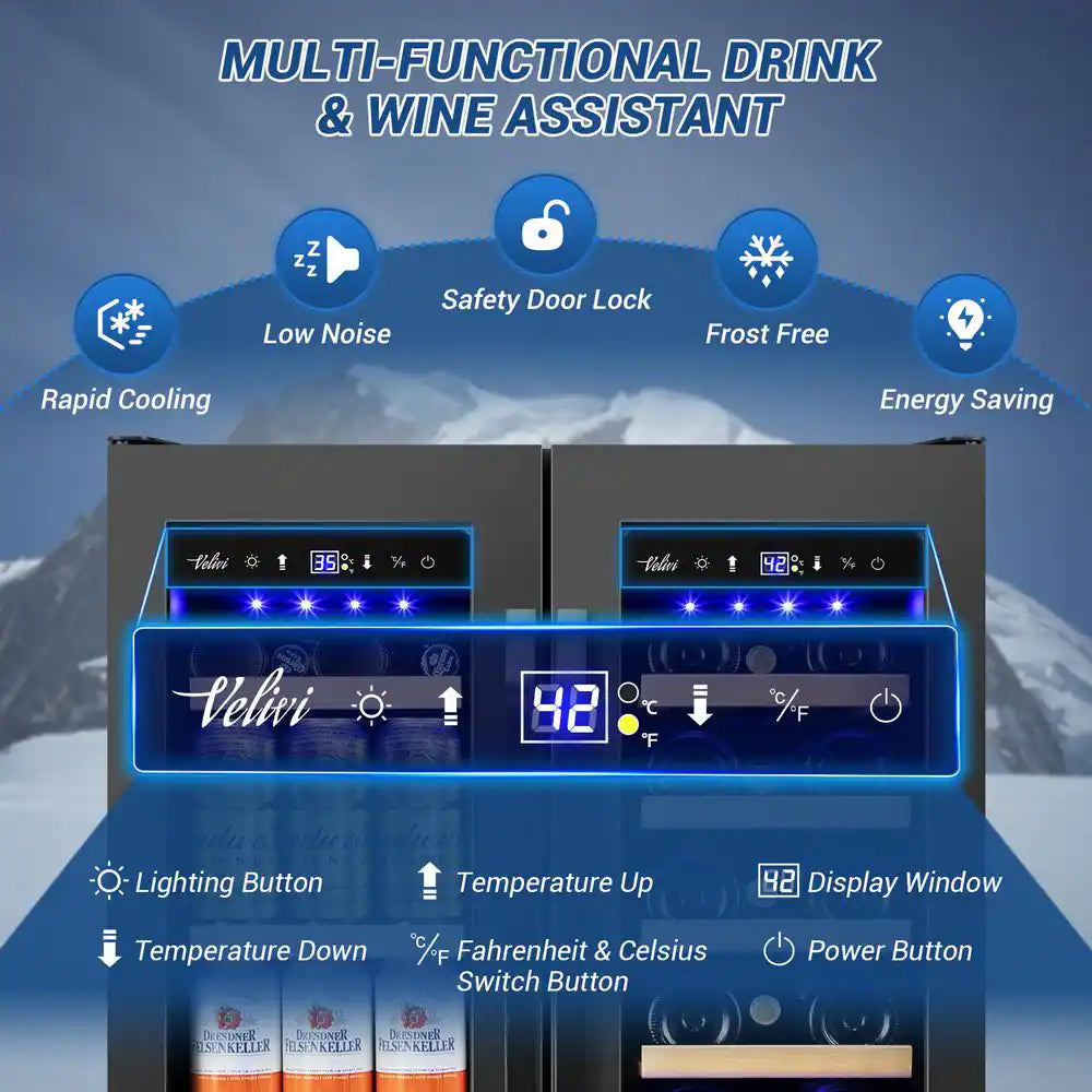 23.42 In. Dual Zone 18-Wine Bottles and 68-Cans Beverage and Wine Cooler in Black