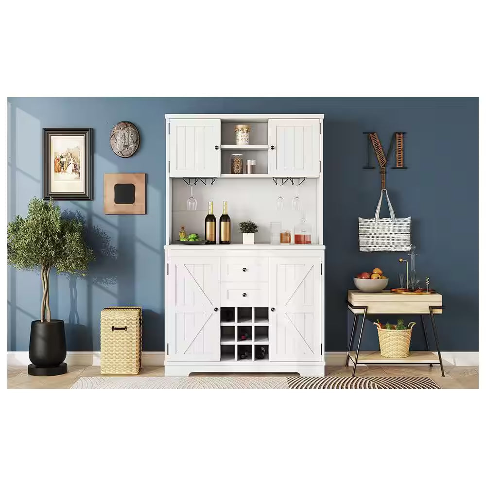 47 In. W X 16 In. D X 74 In. H White Linen Cabinet, Coffee Bar Cabinet Kitchen Cabinet with Storage, Wine Cabinet