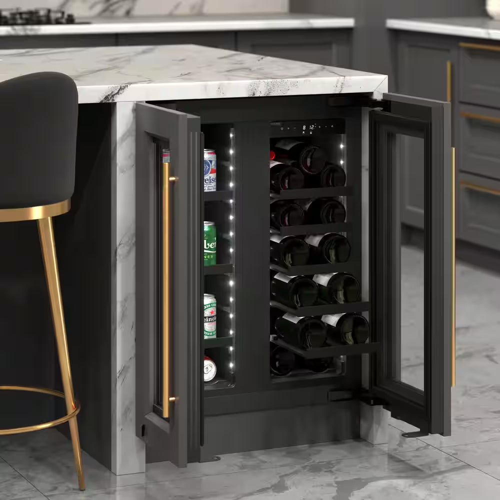 Reserve 24 In. Dual Zone 20-Wine Bottles and 51-Cans Beverage and Wine Cooler in Black