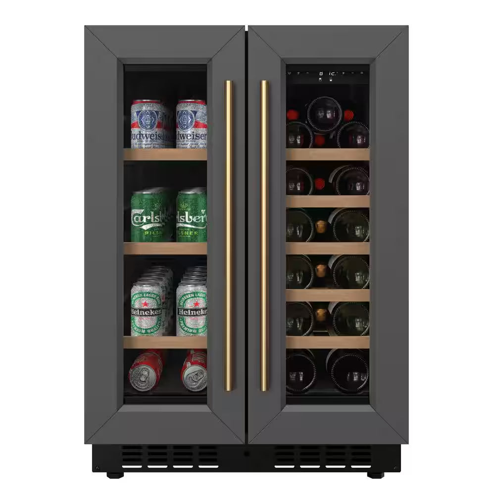 Reserve 24 In. French Door Dual Zone Panel Ready Undercounter with 20 Bottle Capacity Beverage and Wine Cooler in Black