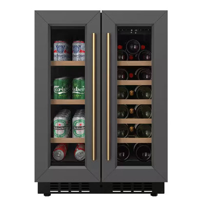 Reserve 24 In. French Door Dual Zone Panel Ready Undercounter with 20 Bottle Capacity Beverage and Wine Cooler in Black