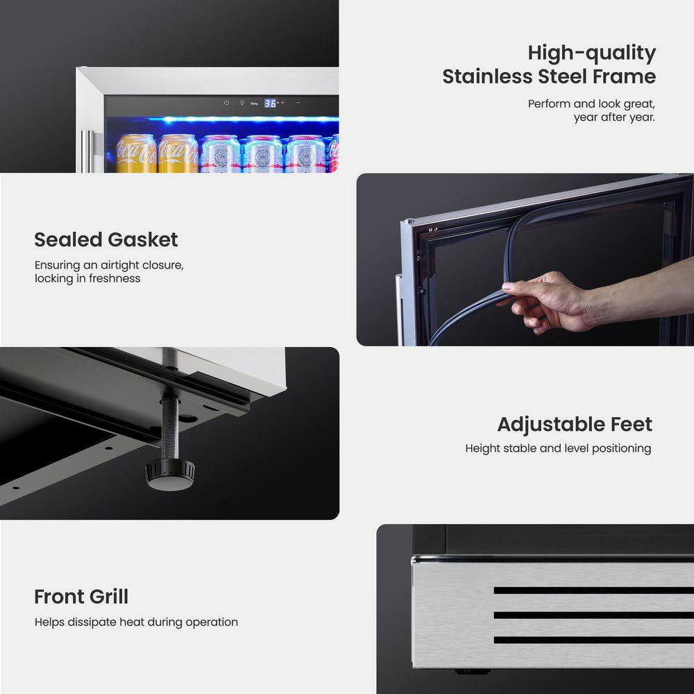 48 In. Triple Zone 46-Wine Bottles 140-Cans Beverage and Wine Cooler Side-By-Side Refrigerators Built-In Fridge in Black