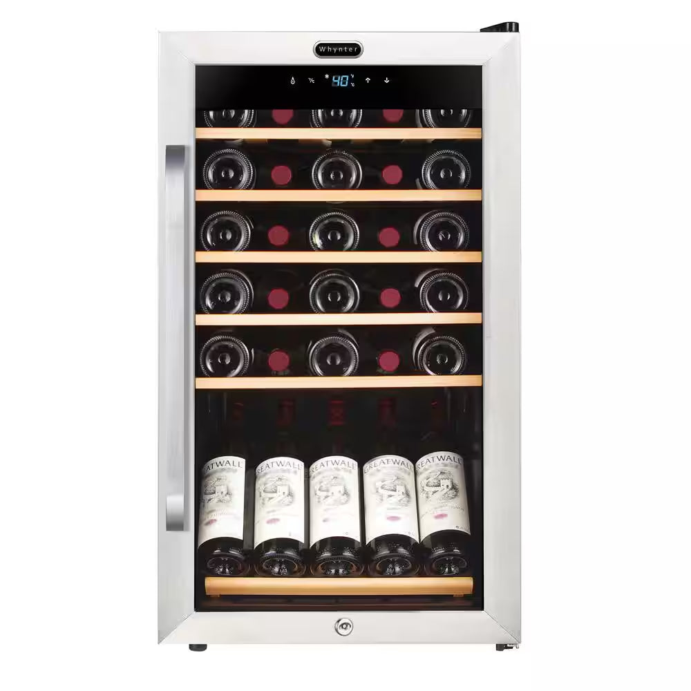 19 In. 34 Bottle Wine Cooler Fridge W/ Lock Freestanding Stainless Steel Display Rack and LED Display