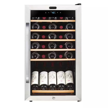 19 In. 34 Bottle Wine Cooler Fridge W/ Lock Freestanding Stainless Steel Display Rack and LED Display