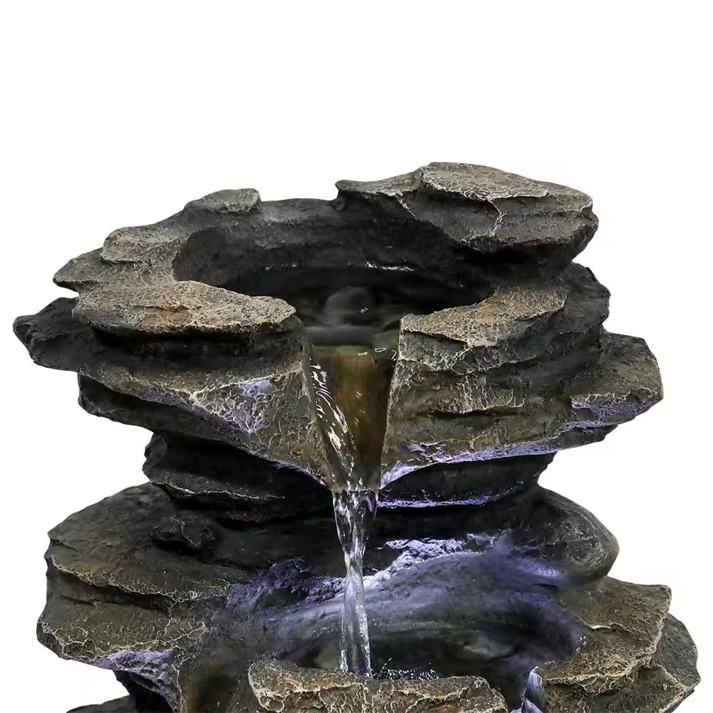Resin Tabletop Fountain - 11.4 In. 4-Tiered Resin-Rock Fountain Indoor with LED Lights for House, Home, Office Decor