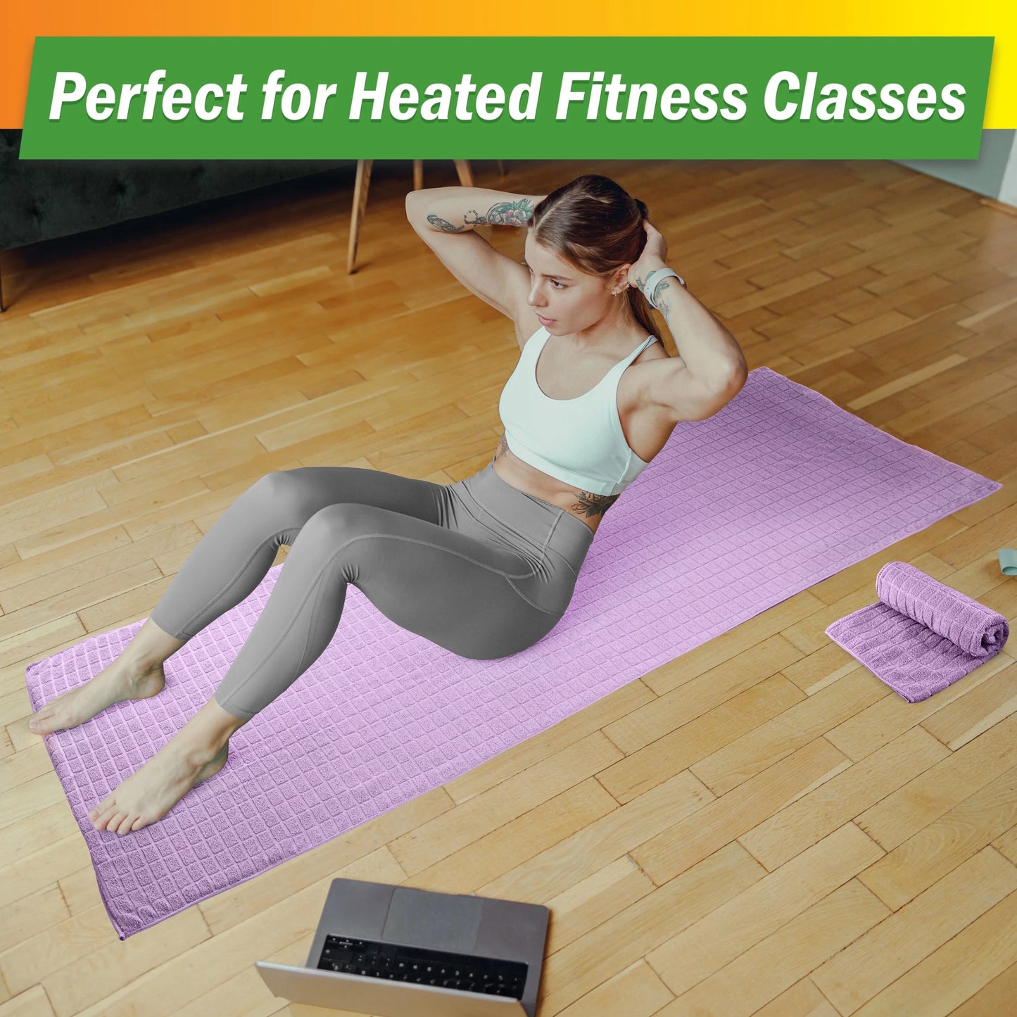 Yoga Towel Set - 72X24 Towel for Hot Yoga and Pilates, Violet