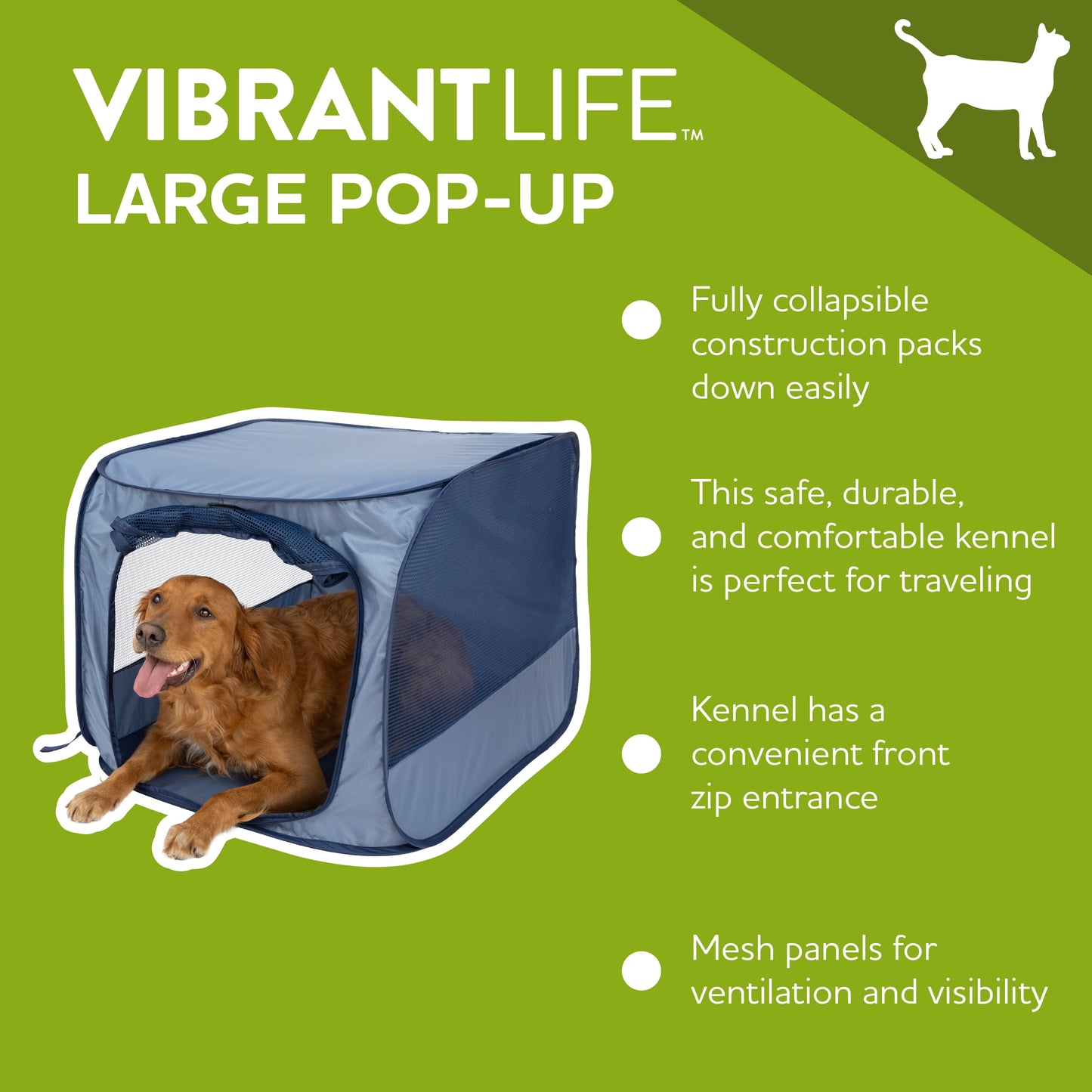 Soft-Sided Pop Open Dog Kennel, Blue, Large