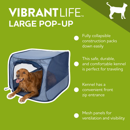 Soft-Sided Pop Open Dog Kennel, Blue, Large