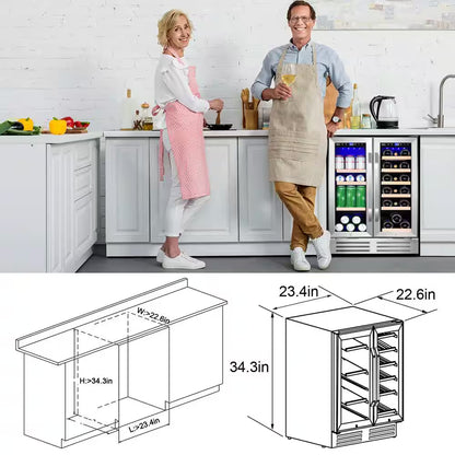 24 In.Dual Zone 18-Wine Bottles and 88-Can Built-In and Freestanding with French Door Beverage Cooler in Stainless Steel