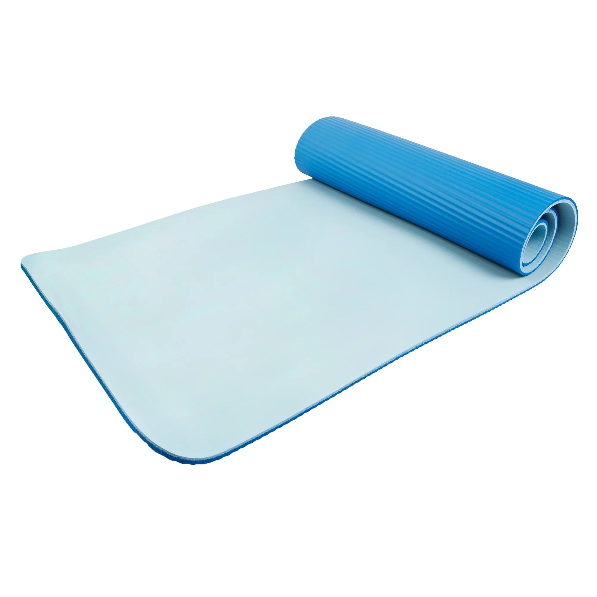 (4 Pack)  Two Tone Fitness Mat, 10Mm, 72Inx24In, Blue Color, NBR Foam, with Carry Strap
