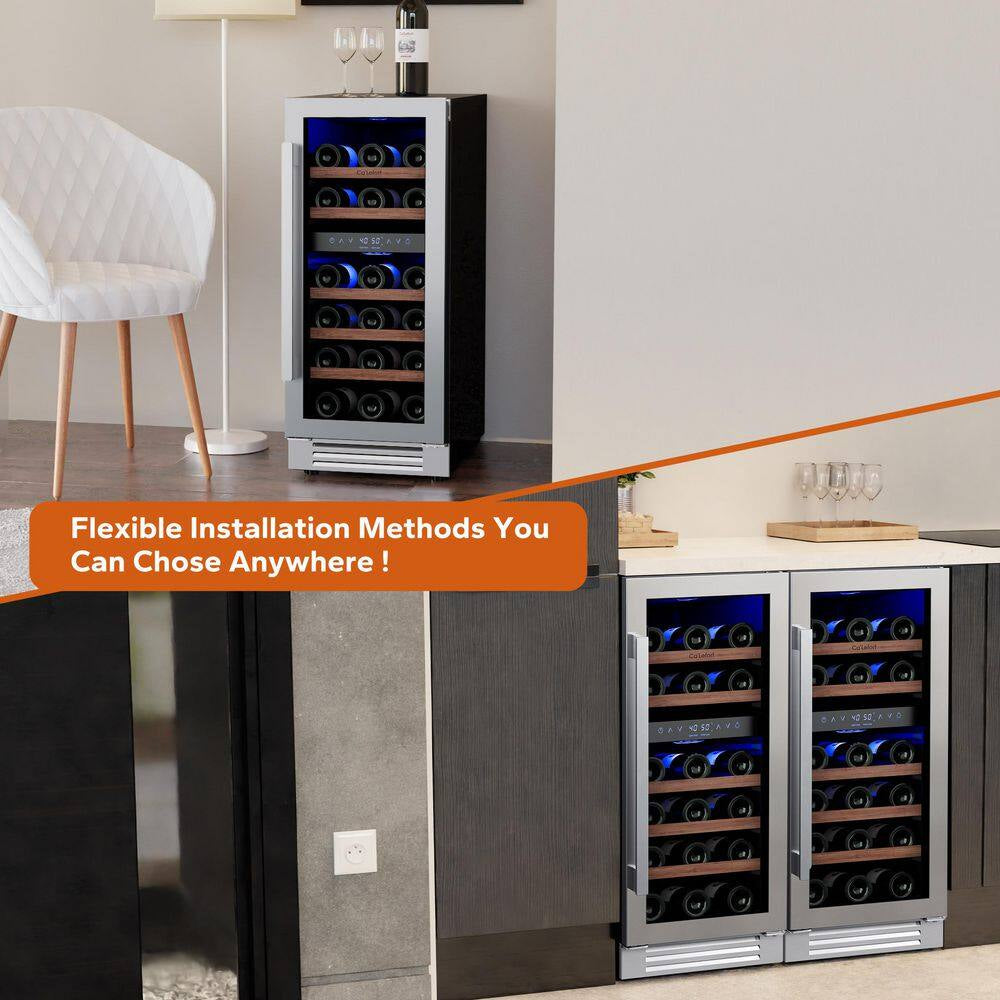 30 In. Quad Zone Cellar Cooling Unit 56-Bottles Built- in Wine Cooler Side-By-Side Refrigerators Frost Free in Black