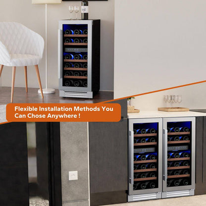 30 In. Quad Zone Cellar Cooling Unit 56-Bottles Built- in Wine Cooler Side-By-Side Refrigerators Frost Free in Black