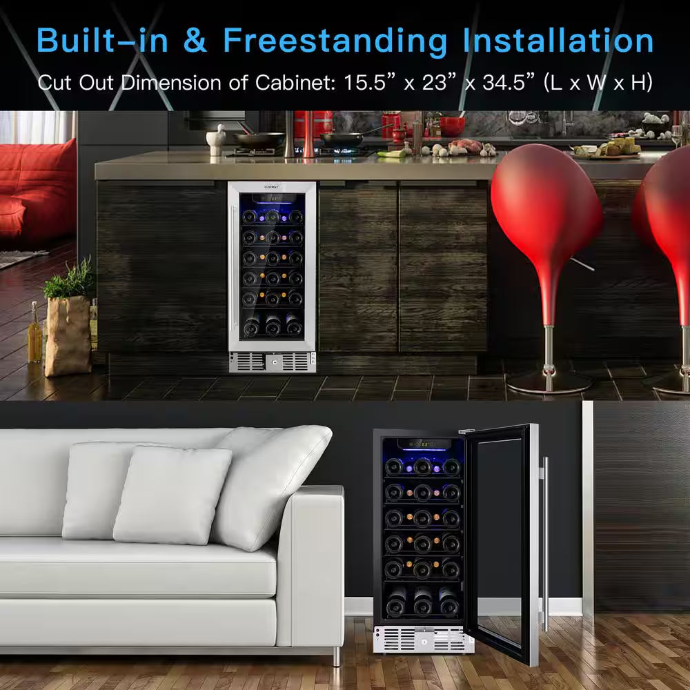 15 In. 30-Bottle 115 Can Wine Beverage Cooler Refrigerator Freestanding Built-In Fridge