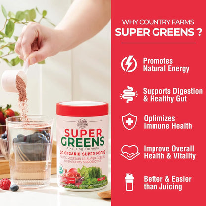 Super Greens Drink Mix, Berry Flavor, 10.6 Oz 20 Servings