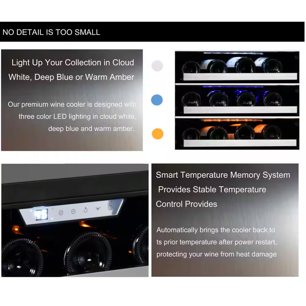 Transcend 24 In. 46-Bottle Seamless Stainless Steel Single Door Dual Zone Built-In Wine Cooler