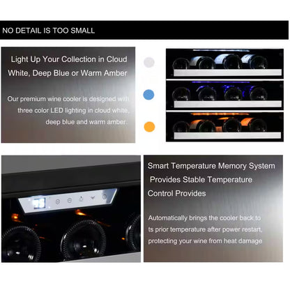 Transcend 24 In. 46-Bottle Seamless Stainless Steel Single Door Dual Zone Built-In Wine Cooler