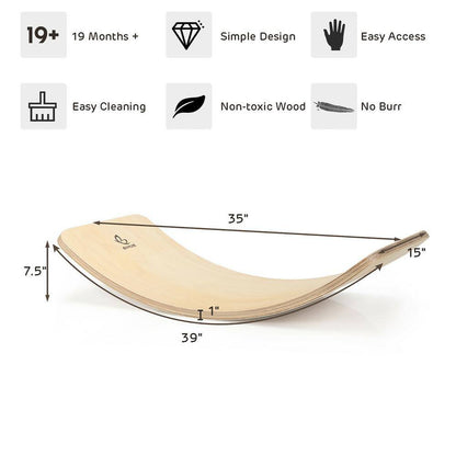 35 In. Wooden Wobble Balance Board Kids Rocker Yoga Curvy Board Toy with Felt Layer