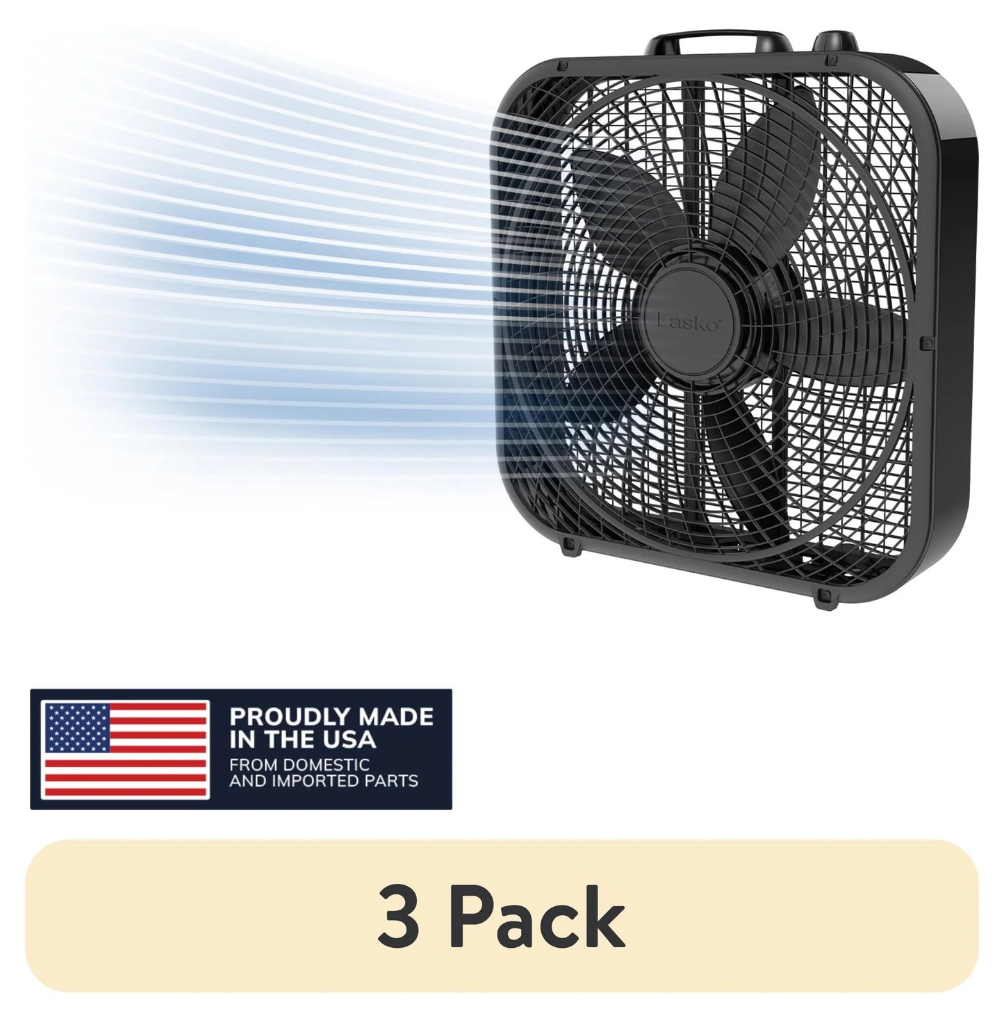 (3 Pack)  Cool Colors 20" 3-Speed Weather Resistant Box Fan, Black B20301, New