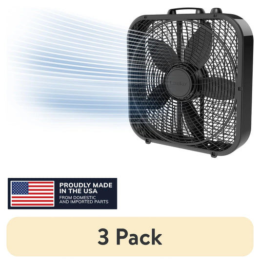 (3 Pack)  Cool Colors 20" 3-Speed Weather Resistant Box Fan, Black B20301, New