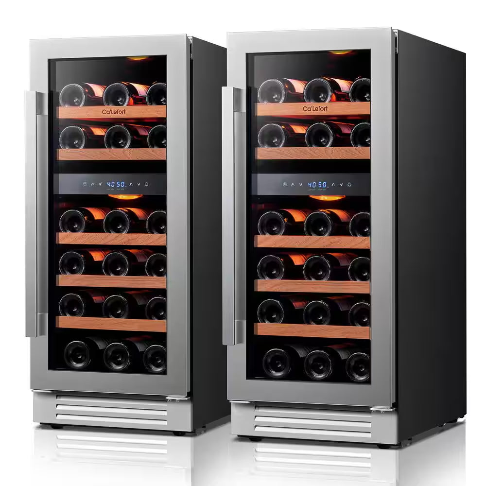 30 In. Quad Zone Cellar Cooling Unit 56-Bottles Built- in Wine Cooler Side-By-Side Refrigerators Frost Free in Black