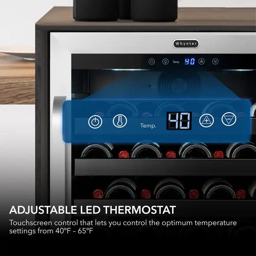 24 In. 46-Bottle Wine Cooler Fridge Built-In or Freestanding Stainless Steel Trim French Door UV Glass Protection