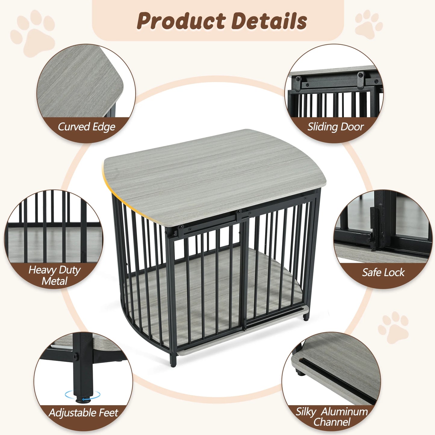 31.5" Large Dog Crate Furniture for Small Medium Dog, Wooden Cage Indoor Kennel Furniture, Gray