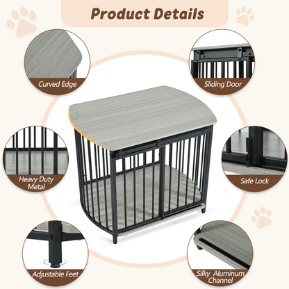 31.5" Large Dog Crate Furniture for Small Medium Dog, Wooden Cage Indoor Kennel Furniture, Gray